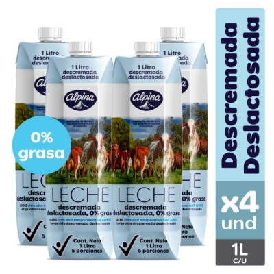 Imagen de Leche Deslactosada Alpina Descremada Caja x4 Und 1L (4000ML)