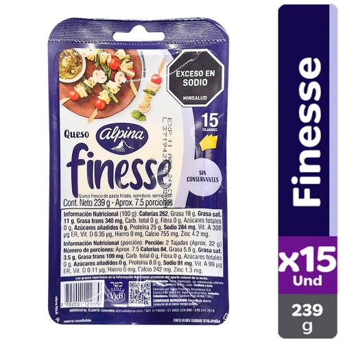 Imagen de Queso ALPINA finesse 15 unds x239 g
