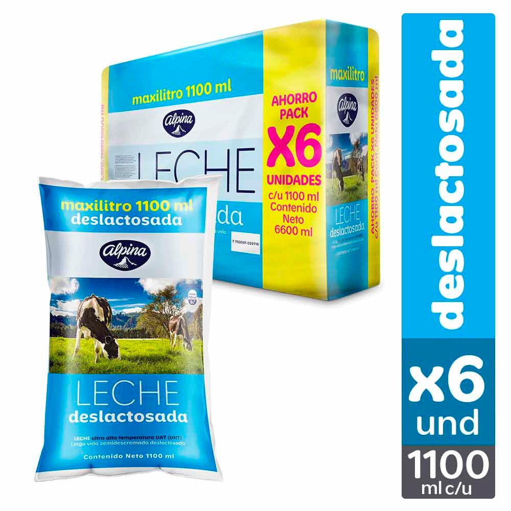 Imagen de Leche ALPINA deslactosada 6 unds x1100 ml c/u