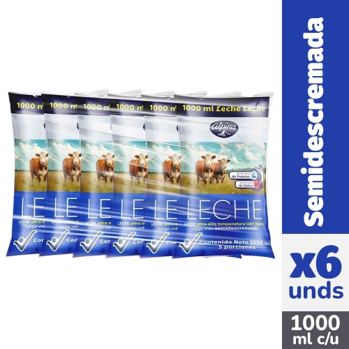 Imagen de Leche ALPINA semidescremada 6 unds x1000 ml c/u