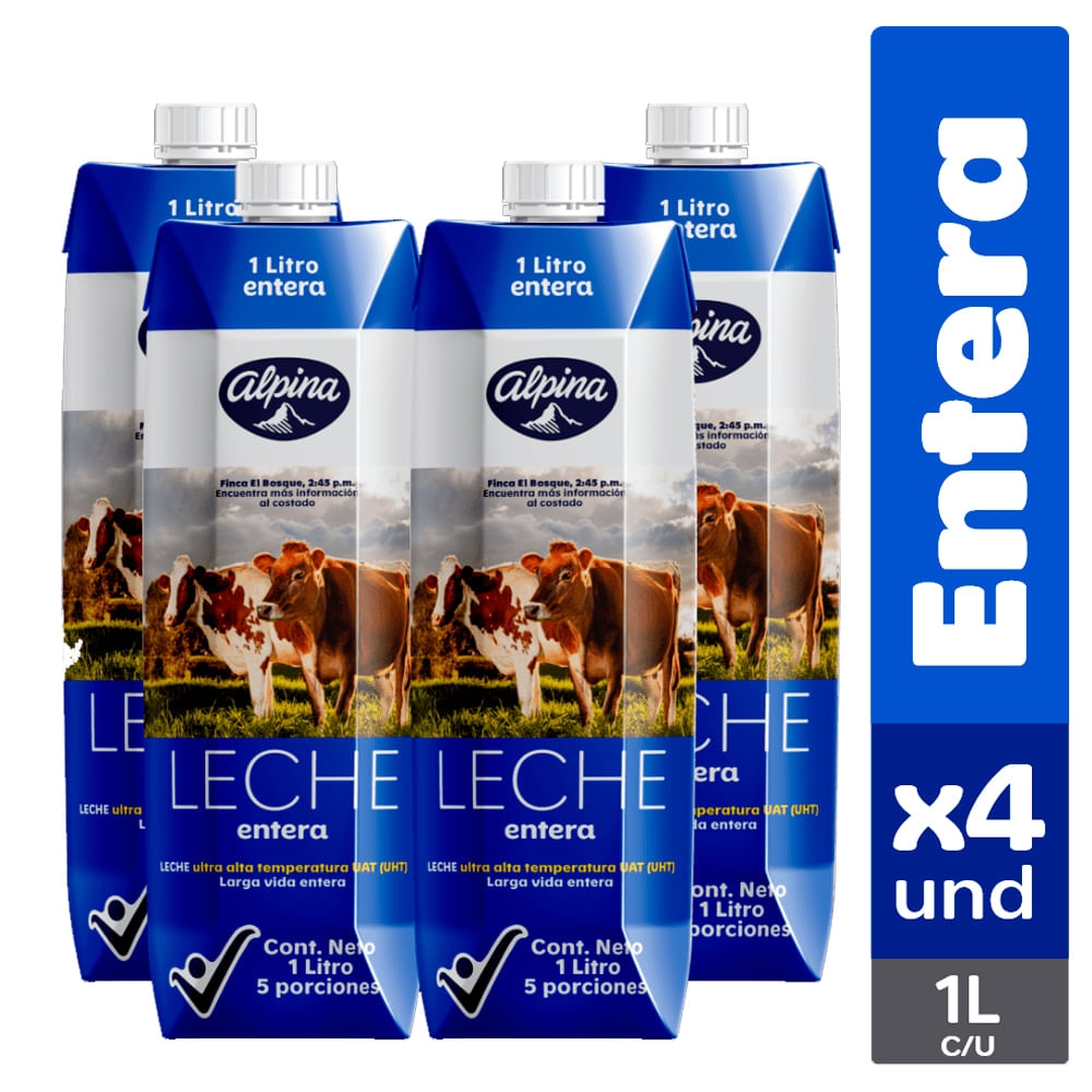 Imagen de Leche ALPINA entera 4 unds x1000 ml c/u