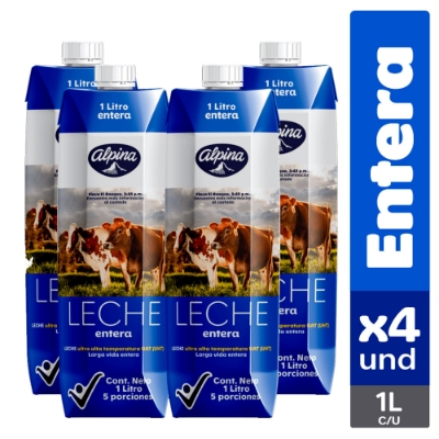 Imagen de Leche ALPINA entera 4 unds x1000 ml c/u