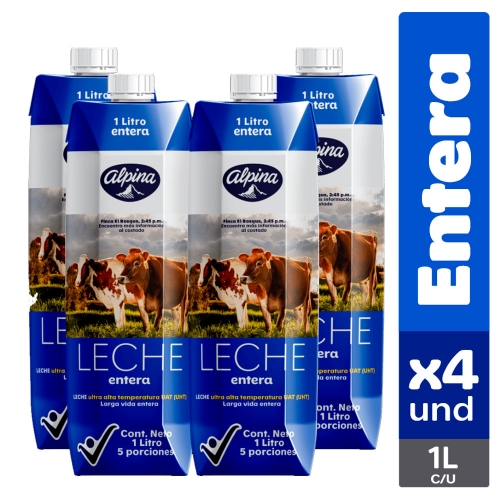 Imagen de Leche ALPINA entera 4 unds x1000 ml c/u