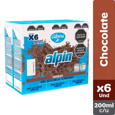 Imagen de Leche ALPINA saborizada alpin chocolate 6 unds x200 ml c/u