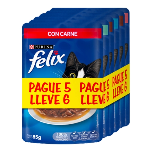Imagen de Alimento húmedo para gato FELIX pague 5 lleve 6 x85 g c/u