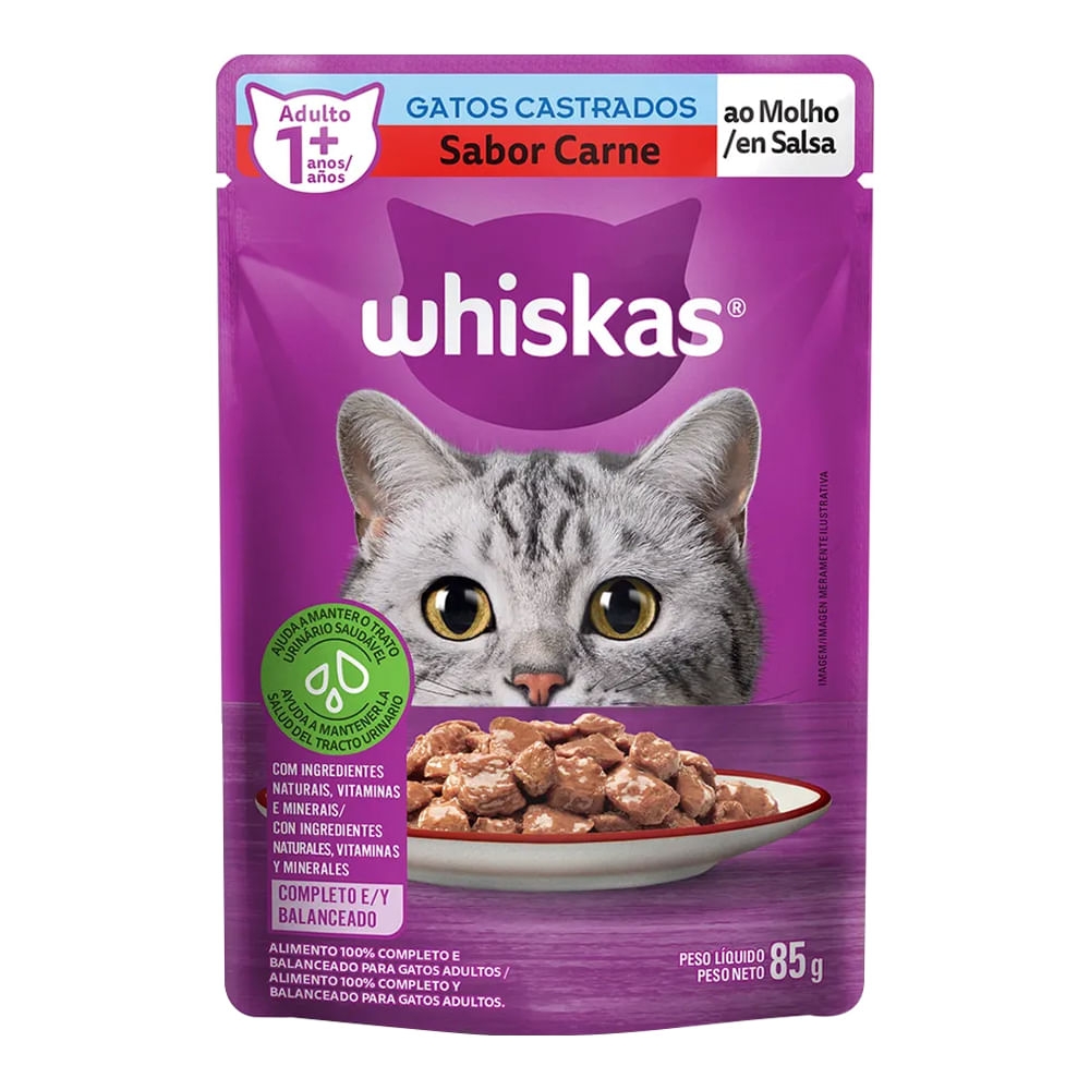 Imagen de Alimento húmedo para gato WHISKAS castrados sabor a carne x85 g
