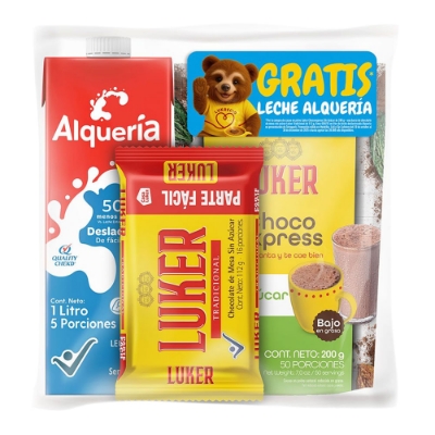 Imagen de Chocolate LUKER x112 g + choco express x200 g gratis leche alquería x1000 ml