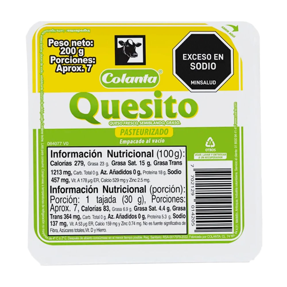 Imagen de Quesito COLANTA al vacío x200 g