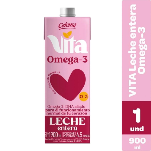 Imagen de Leche entera CELEMA vita omega-3 UHT x900 ml